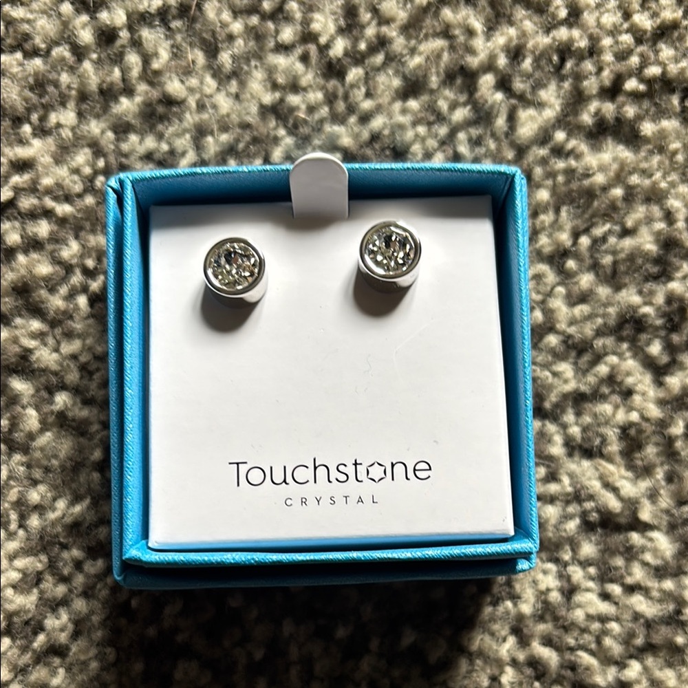 Touchstone Crystal Silver Stud Earrings Classic Minimalist Design
